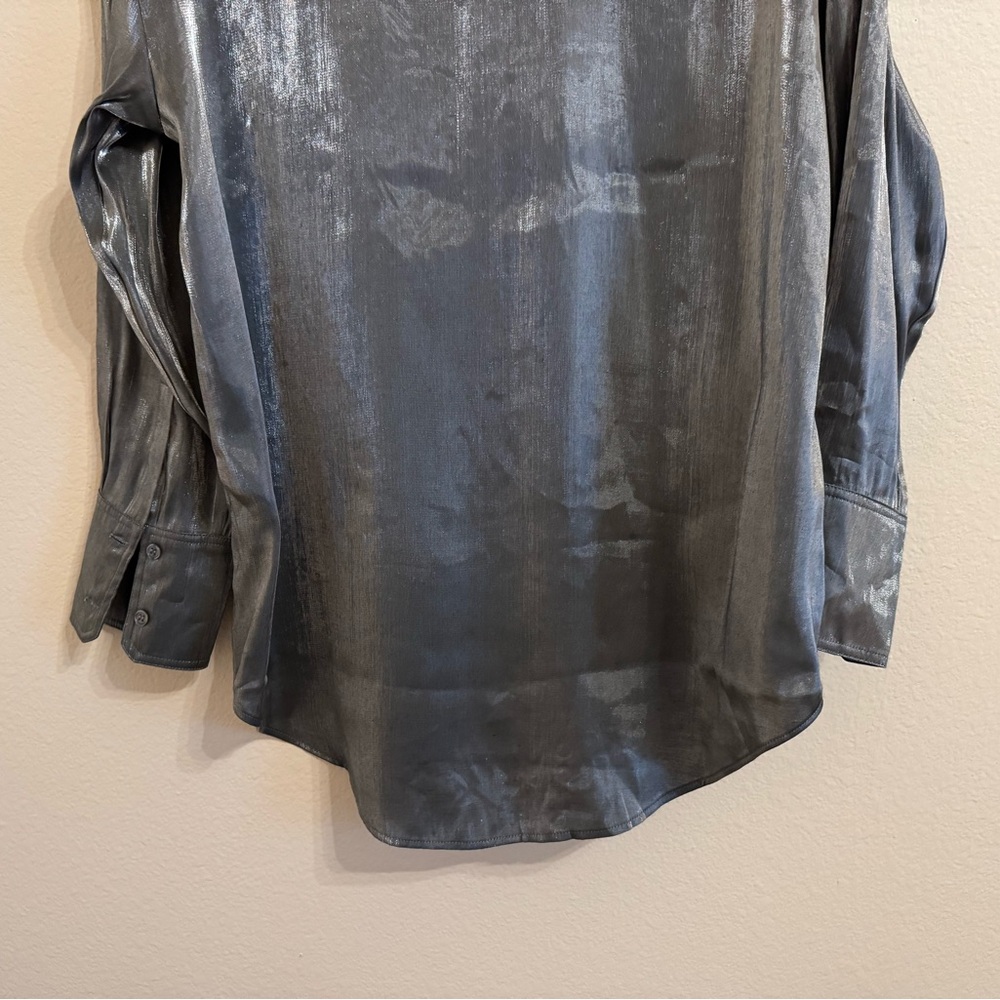 Rachel Roy Shirt Silver Metallic Button-Down Long Sleeves Shirt M Gray - Picture 11 of 15